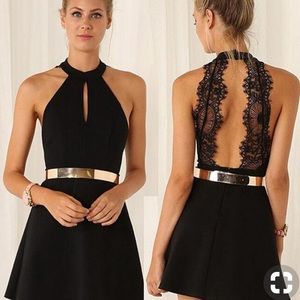 Lace Back Black Dress
